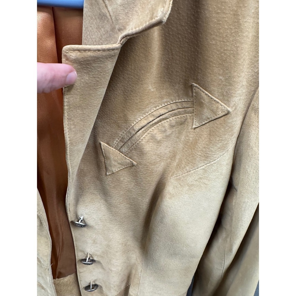 Scully Womens Tan Suede Leather Western Coat Arrow Applique Crest Button Size 12 - Picture 3 of 15